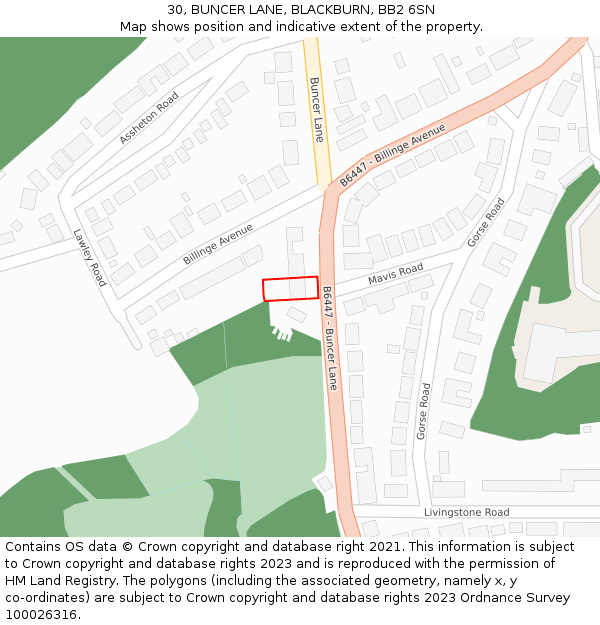 30, BUNCER LANE, BLACKBURN, BB2 6SN: Location map and indicative extent of plot
