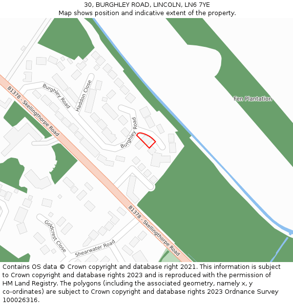 30, BURGHLEY ROAD, LINCOLN, LN6 7YE: Location map and indicative extent of plot