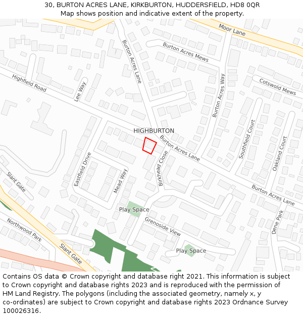 30, BURTON ACRES LANE, KIRKBURTON, HUDDERSFIELD, HD8 0QR: Location map and indicative extent of plot