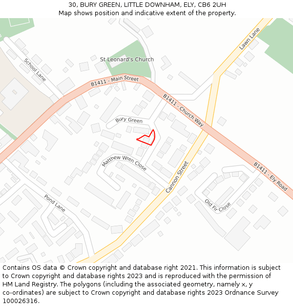 30, BURY GREEN, LITTLE DOWNHAM, ELY, CB6 2UH: Location map and indicative extent of plot