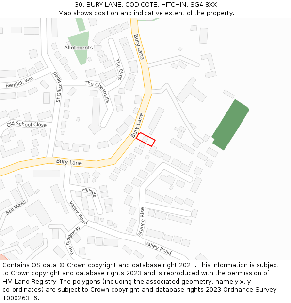 30, BURY LANE, CODICOTE, HITCHIN, SG4 8XX: Location map and indicative extent of plot