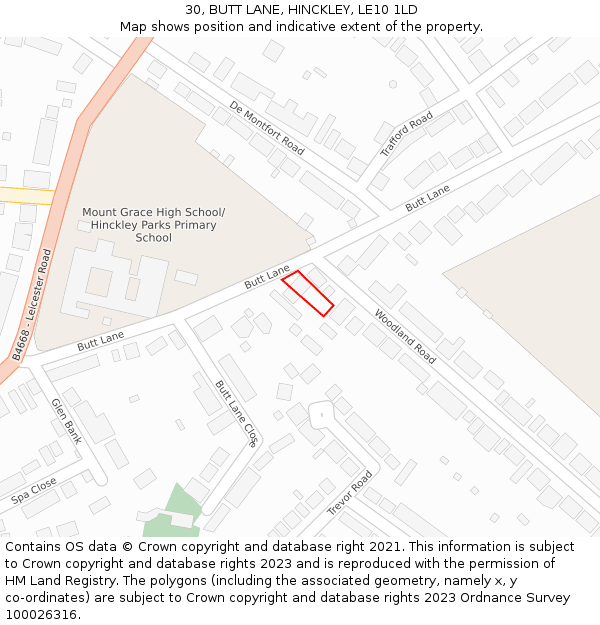 30, BUTT LANE, HINCKLEY, LE10 1LD: Location map and indicative extent of plot