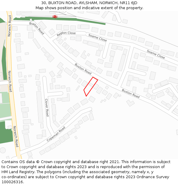 30, BUXTON ROAD, AYLSHAM, NORWICH, NR11 6JD: Location map and indicative extent of plot