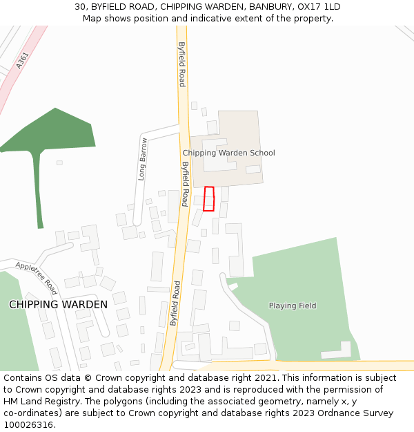 30, BYFIELD ROAD, CHIPPING WARDEN, BANBURY, OX17 1LD: Location map and indicative extent of plot