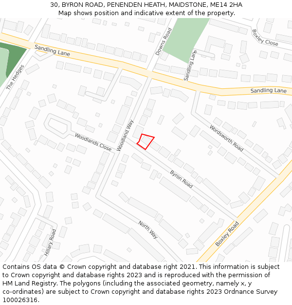 30, BYRON ROAD, PENENDEN HEATH, MAIDSTONE, ME14 2HA: Location map and indicative extent of plot