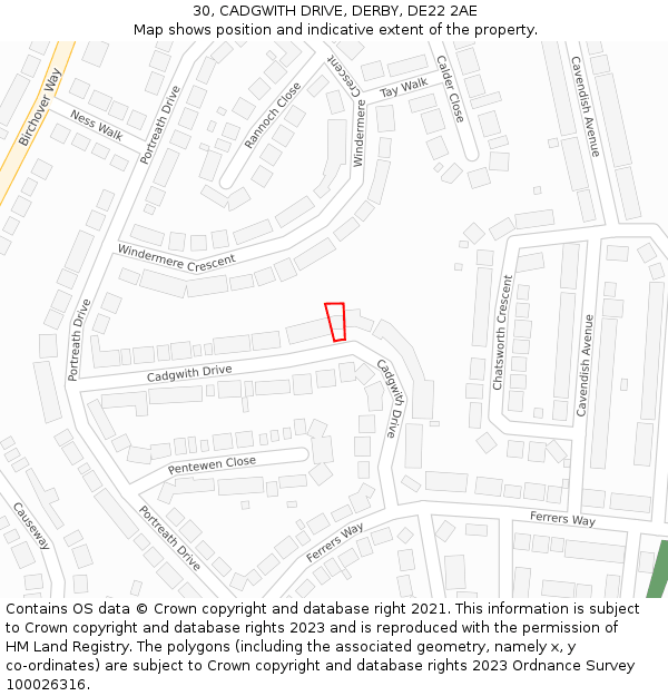 30, CADGWITH DRIVE, DERBY, DE22 2AE: Location map and indicative extent of plot