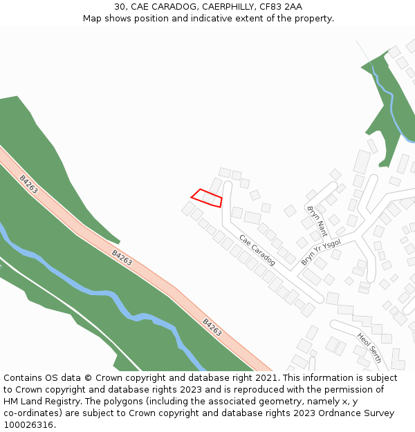 30, CAE CARADOG, CAERPHILLY, CF83 2AA: Location map and indicative extent of plot