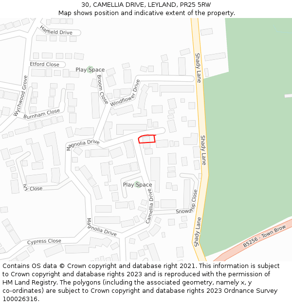 30, CAMELLIA DRIVE, LEYLAND, PR25 5RW: Location map and indicative extent of plot