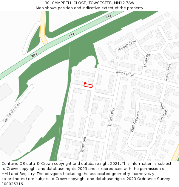 30, CAMPBELL CLOSE, TOWCESTER, NN12 7AW: Location map and indicative extent of plot