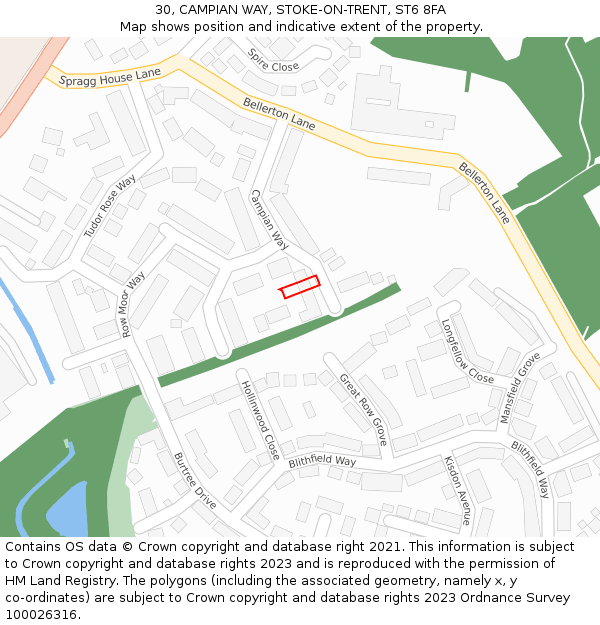 30, CAMPIAN WAY, STOKE-ON-TRENT, ST6 8FA: Location map and indicative extent of plot