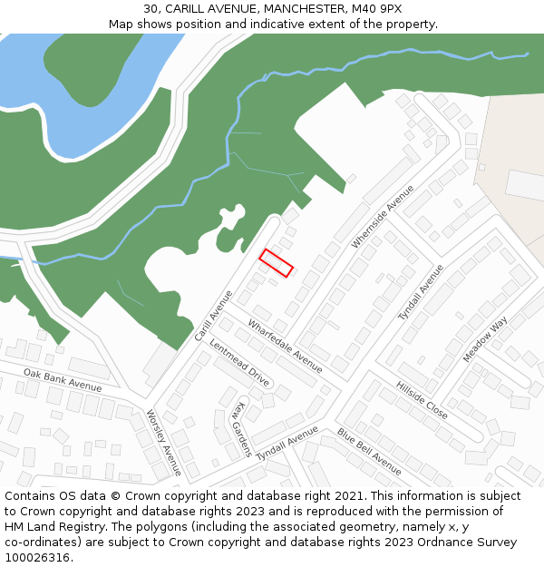 30, CARILL AVENUE, MANCHESTER, M40 9PX: Location map and indicative extent of plot