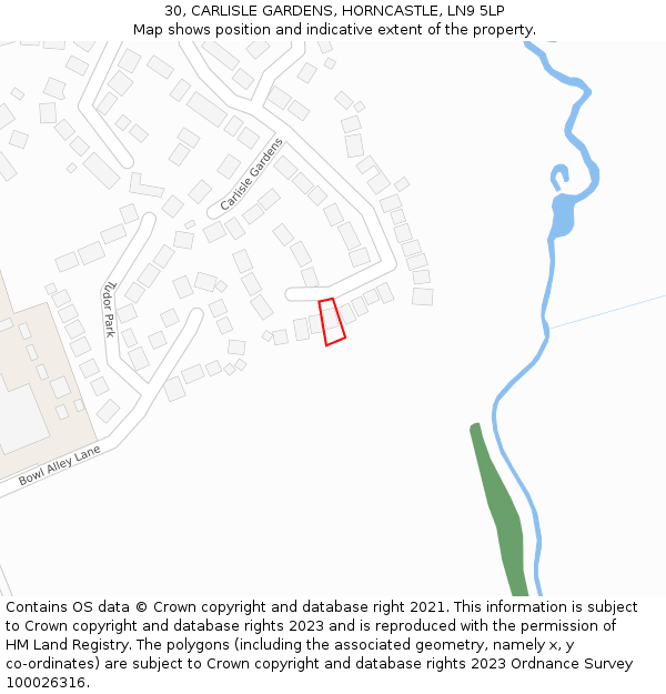 30, CARLISLE GARDENS, HORNCASTLE, LN9 5LP: Location map and indicative extent of plot