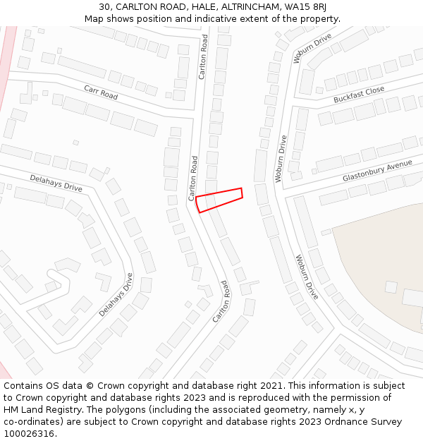 30, CARLTON ROAD, HALE, ALTRINCHAM, WA15 8RJ: Location map and indicative extent of plot