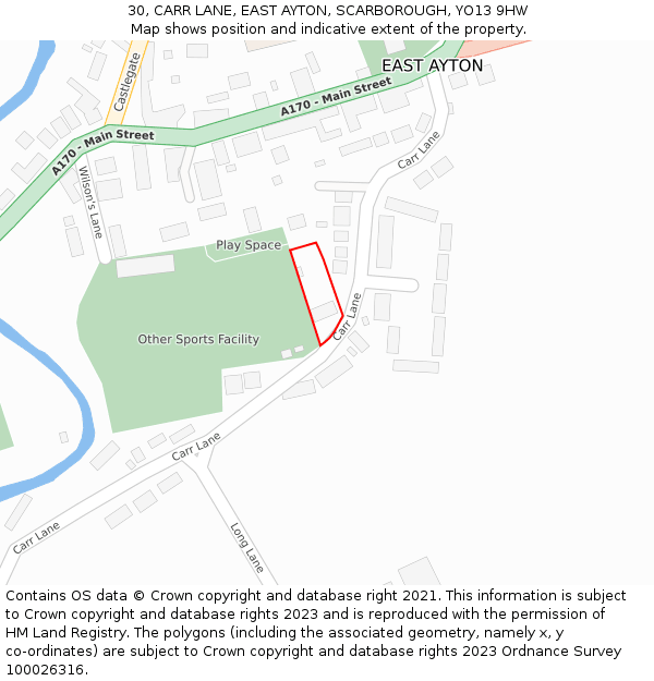 30, CARR LANE, EAST AYTON, SCARBOROUGH, YO13 9HW: Location map and indicative extent of plot