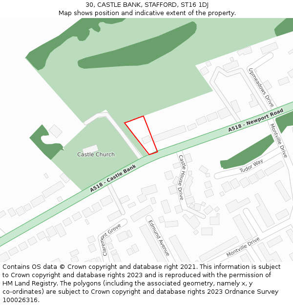 30, CASTLE BANK, STAFFORD, ST16 1DJ: Location map and indicative extent of plot