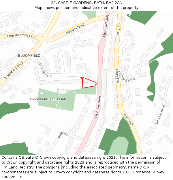 30, CASTLE GARDENS, BATH, BA2 2AN: Location map and indicative extent of plot