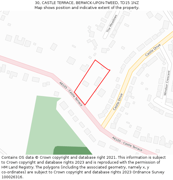 30, CASTLE TERRACE, BERWICK-UPON-TWEED, TD15 1NZ: Location map and indicative extent of plot