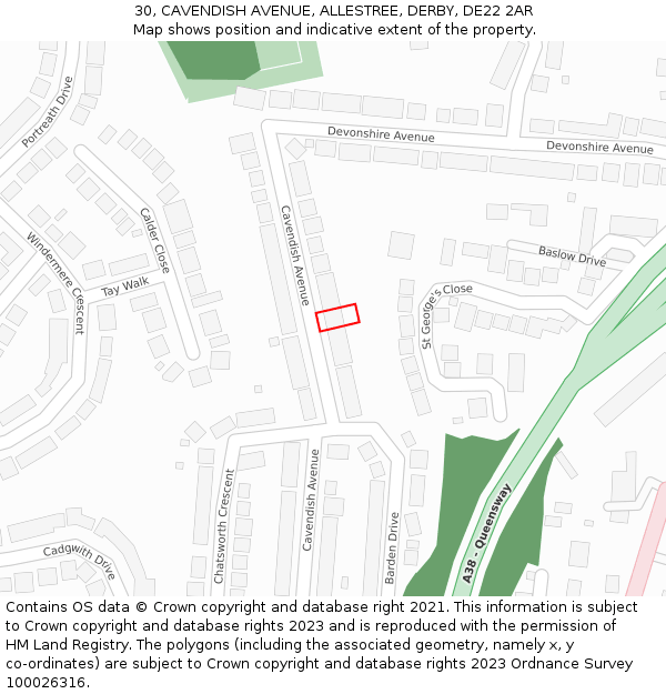 30, CAVENDISH AVENUE, ALLESTREE, DERBY, DE22 2AR: Location map and indicative extent of plot