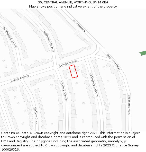 30, CENTRAL AVENUE, WORTHING, BN14 0EA: Location map and indicative extent of plot