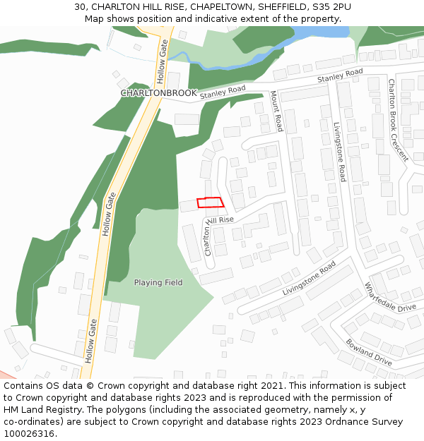 30, CHARLTON HILL RISE, CHAPELTOWN, SHEFFIELD, S35 2PU: Location map and indicative extent of plot