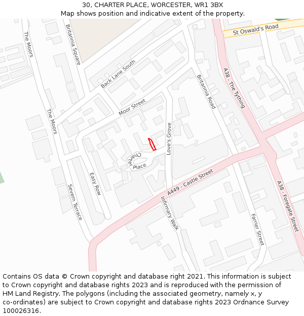 30, CHARTER PLACE, WORCESTER, WR1 3BX: Location map and indicative extent of plot