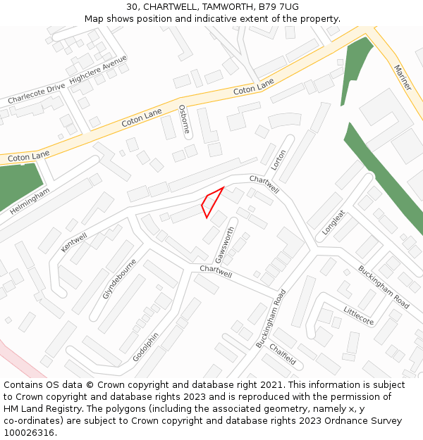 30, CHARTWELL, TAMWORTH, B79 7UG: Location map and indicative extent of plot