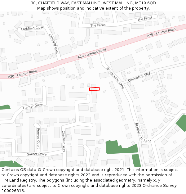 30, CHATFIELD WAY, EAST MALLING, WEST MALLING, ME19 6QD: Location map and indicative extent of plot