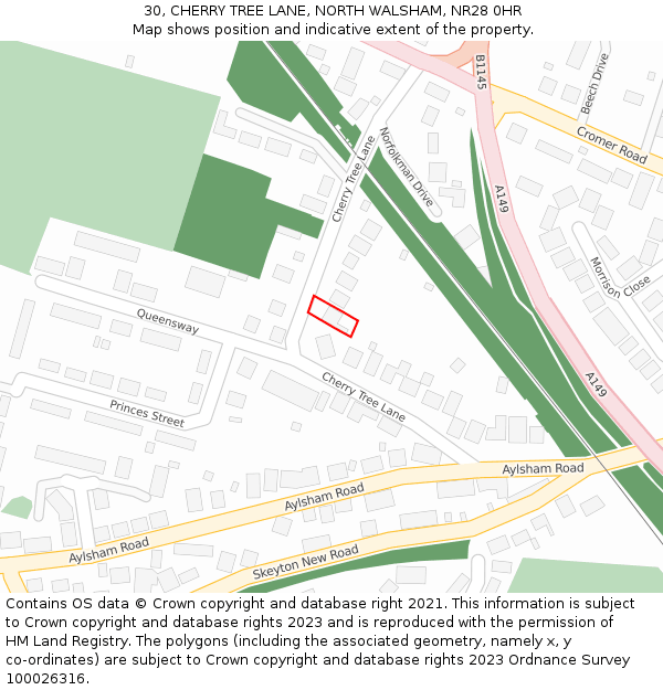 30, CHERRY TREE LANE, NORTH WALSHAM, NR28 0HR: Location map and indicative extent of plot
