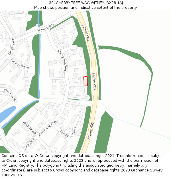 30, CHERRY TREE WAY, WITNEY, OX28 1AJ: Location map and indicative extent of plot