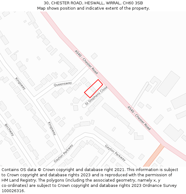 30, CHESTER ROAD, HESWALL, WIRRAL, CH60 3SB: Location map and indicative extent of plot