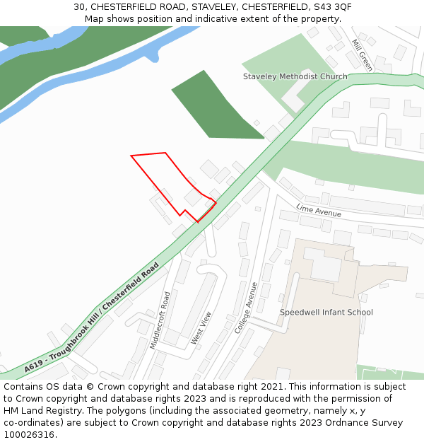 30, CHESTERFIELD ROAD, STAVELEY, CHESTERFIELD, S43 3QF: Location map and indicative extent of plot