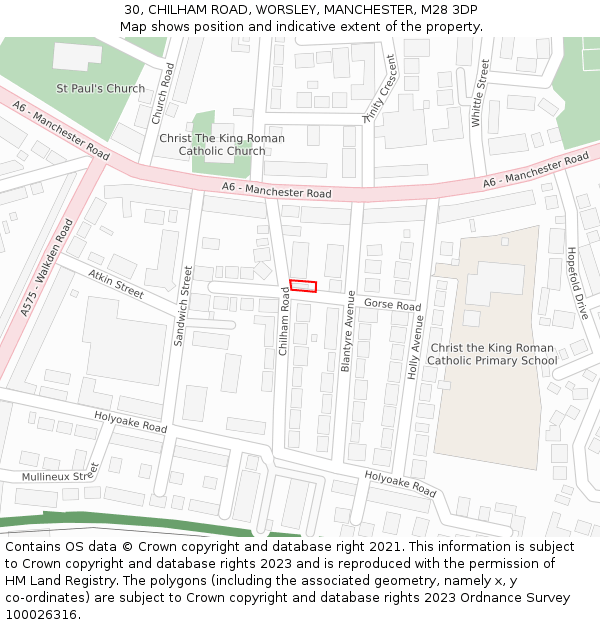 30, CHILHAM ROAD, WORSLEY, MANCHESTER, M28 3DP: Location map and indicative extent of plot