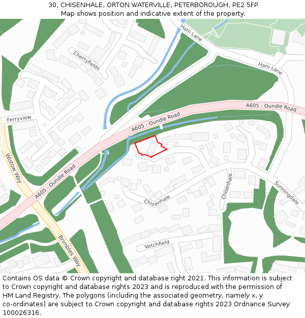 30, CHISENHALE, ORTON WATERVILLE, PETERBOROUGH, PE2 5FP: Location map and indicative extent of plot