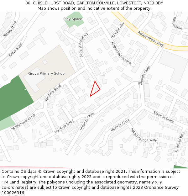 30, CHISLEHURST ROAD, CARLTON COLVILLE, LOWESTOFT, NR33 8BY: Location map and indicative extent of plot