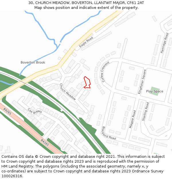 30, CHURCH MEADOW, BOVERTON, LLANTWIT MAJOR, CF61 2AT: Location map and indicative extent of plot