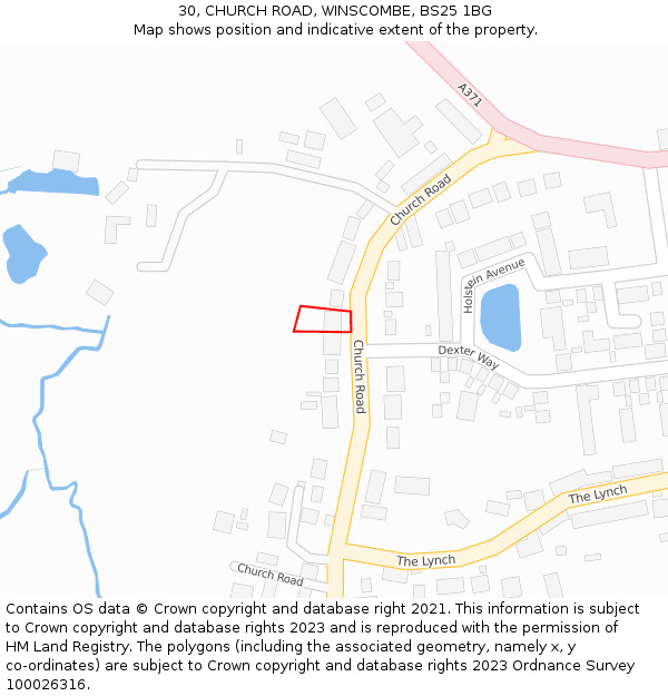 30, CHURCH ROAD, WINSCOMBE, BS25 1BG: Location map and indicative extent of plot