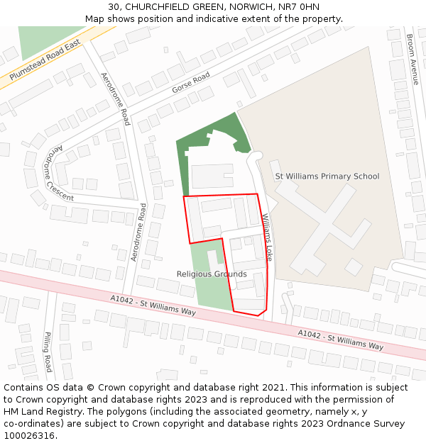30, CHURCHFIELD GREEN, NORWICH, NR7 0HN: Location map and indicative extent of plot