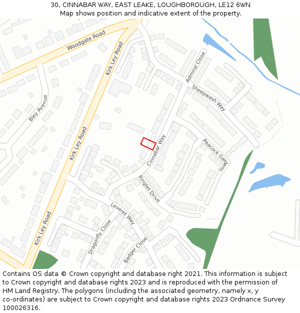 30, CINNABAR WAY, EAST LEAKE, LOUGHBOROUGH, LE12 6WN: Location map and indicative extent of plot