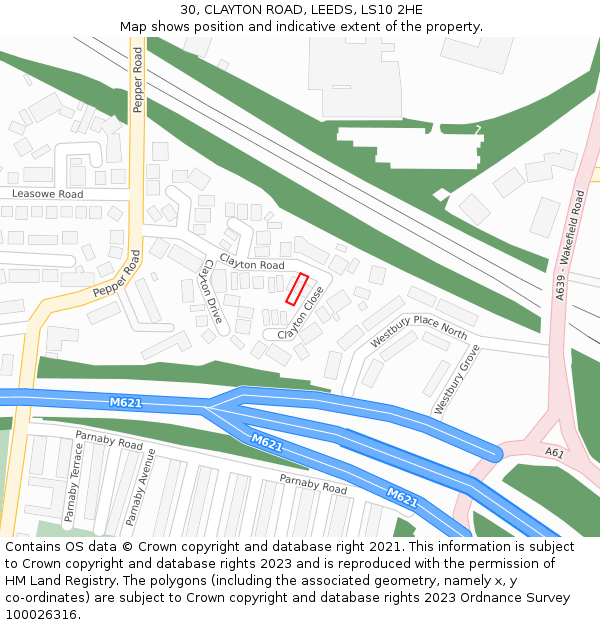 30, CLAYTON ROAD, LEEDS, LS10 2HE: Location map and indicative extent of plot