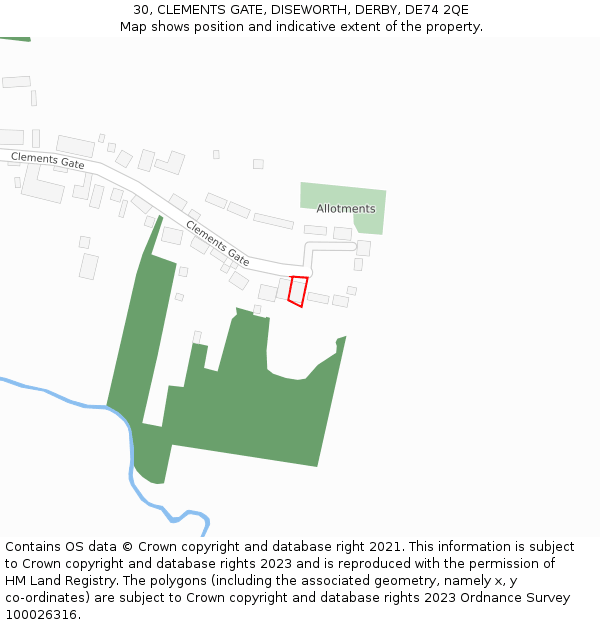 30, CLEMENTS GATE, DISEWORTH, DERBY, DE74 2QE: Location map and indicative extent of plot