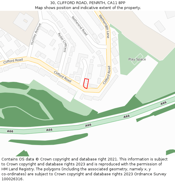 30, CLIFFORD ROAD, PENRITH, CA11 8PP: Location map and indicative extent of plot