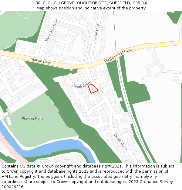 30, CLOUGH GROVE, OUGHTIBRIDGE, SHEFFIELD, S35 0JX: Location map and indicative extent of plot