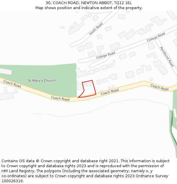 30, COACH ROAD, NEWTON ABBOT, TQ12 1EL: Location map and indicative extent of plot