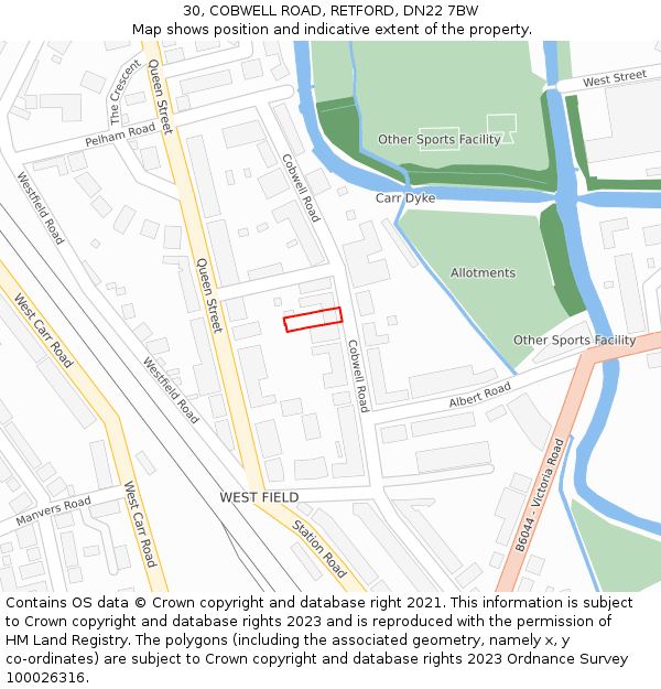 30, COBWELL ROAD, RETFORD, DN22 7BW: Location map and indicative extent of plot