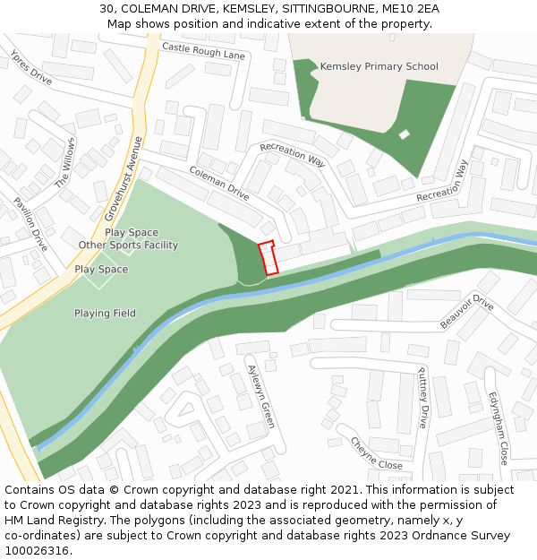 30, COLEMAN DRIVE, KEMSLEY, SITTINGBOURNE, ME10 2EA: Location map and indicative extent of plot