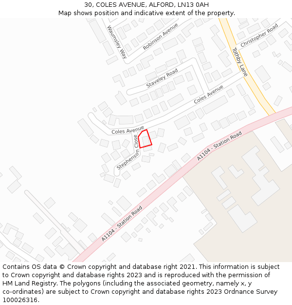 30, COLES AVENUE, ALFORD, LN13 0AH: Location map and indicative extent of plot