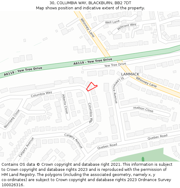 30, COLUMBIA WAY, BLACKBURN, BB2 7DT: Location map and indicative extent of plot