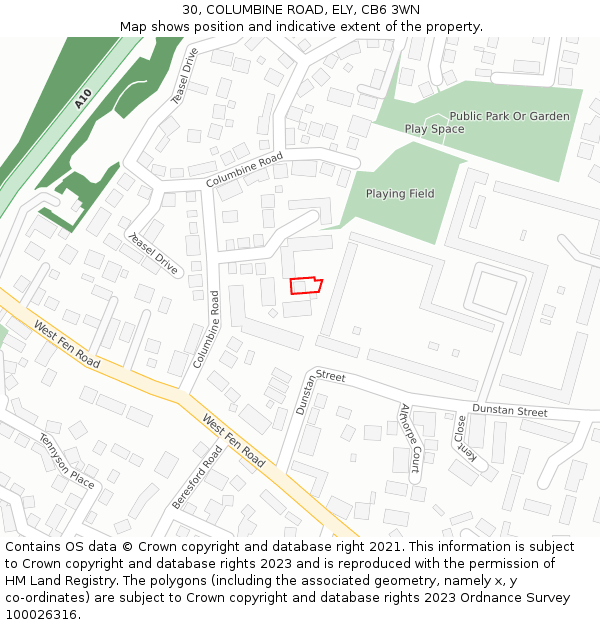 30, COLUMBINE ROAD, ELY, CB6 3WN: Location map and indicative extent of plot