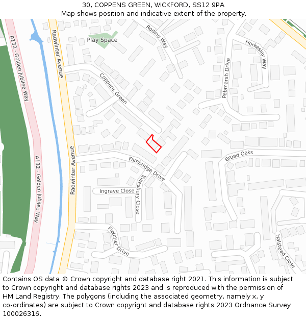 30, COPPENS GREEN, WICKFORD, SS12 9PA: Location map and indicative extent of plot