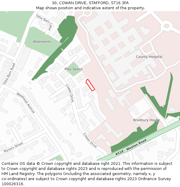 30, COWAN DRIVE, STAFFORD, ST16 3FA: Location map and indicative extent of plot